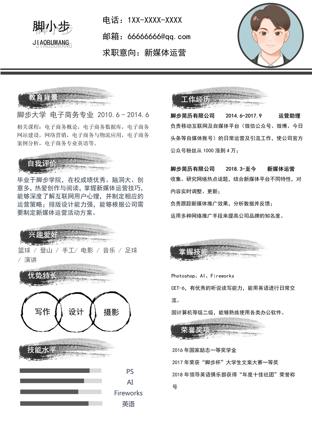 水墨风创意新媒体运营求职简历_01.png